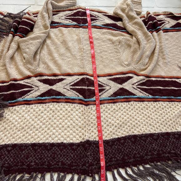 Double Zero Boutique Loose Knit Drape Open Southwestern Tan Sweater -sz M - Picture 6 of 7